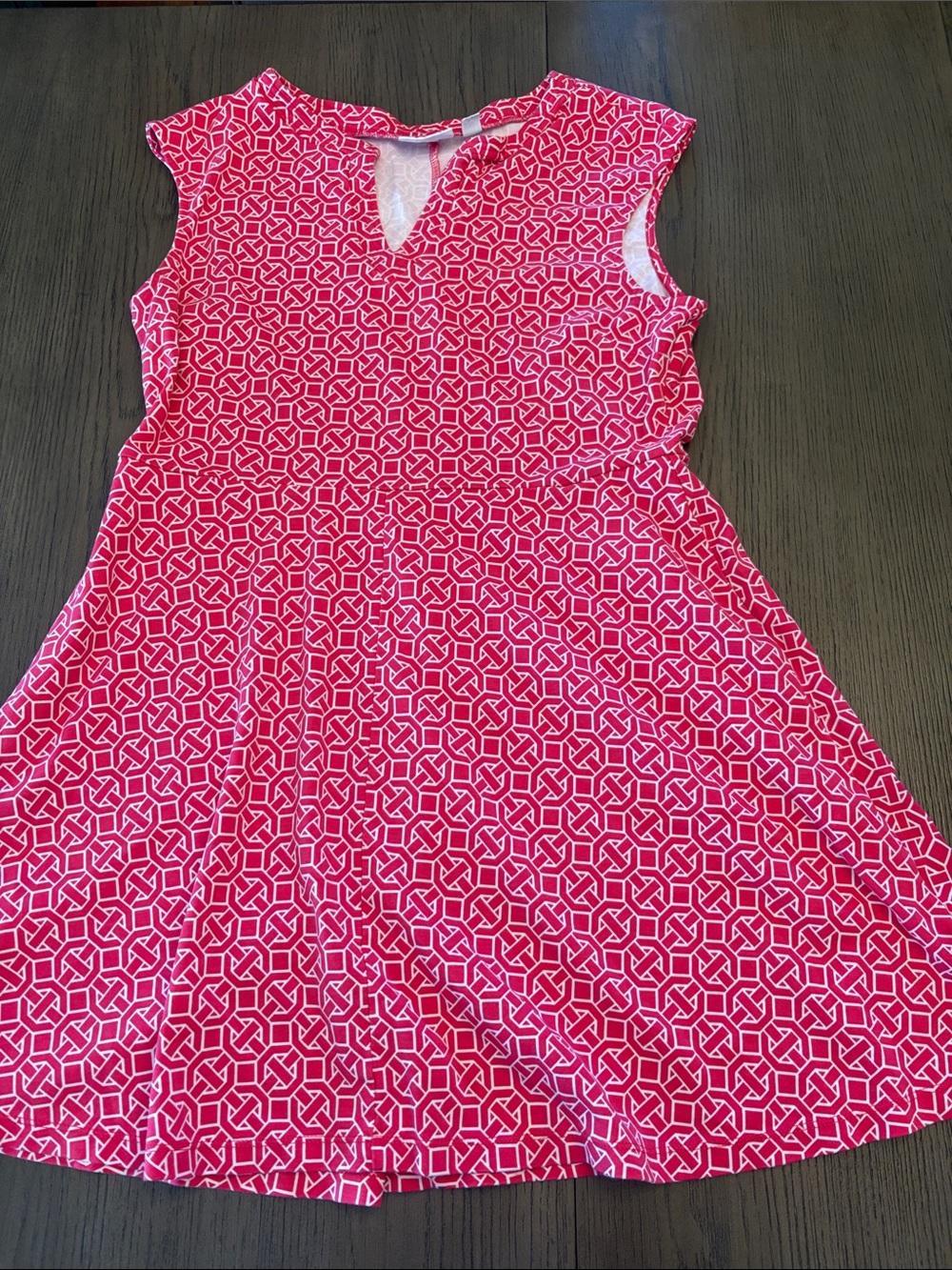 New York & Company Pink Geometric Cap-Sleeve Fit-and-Flare Dress